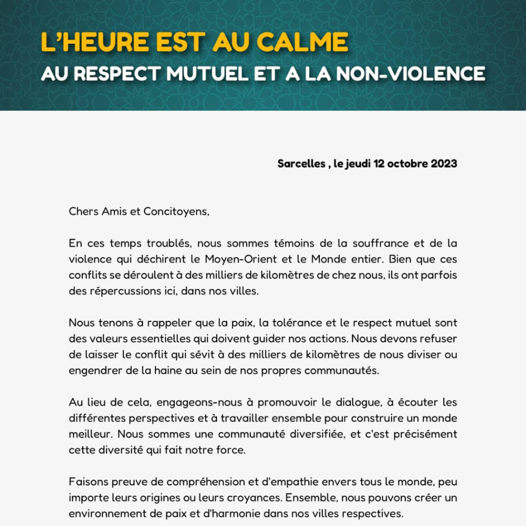 L’heure est au calme, au respect mutuel et à la non-violence…