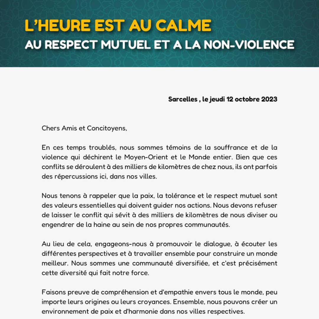 L’heure est au calme, au respect mutuel et à la non-violence… 