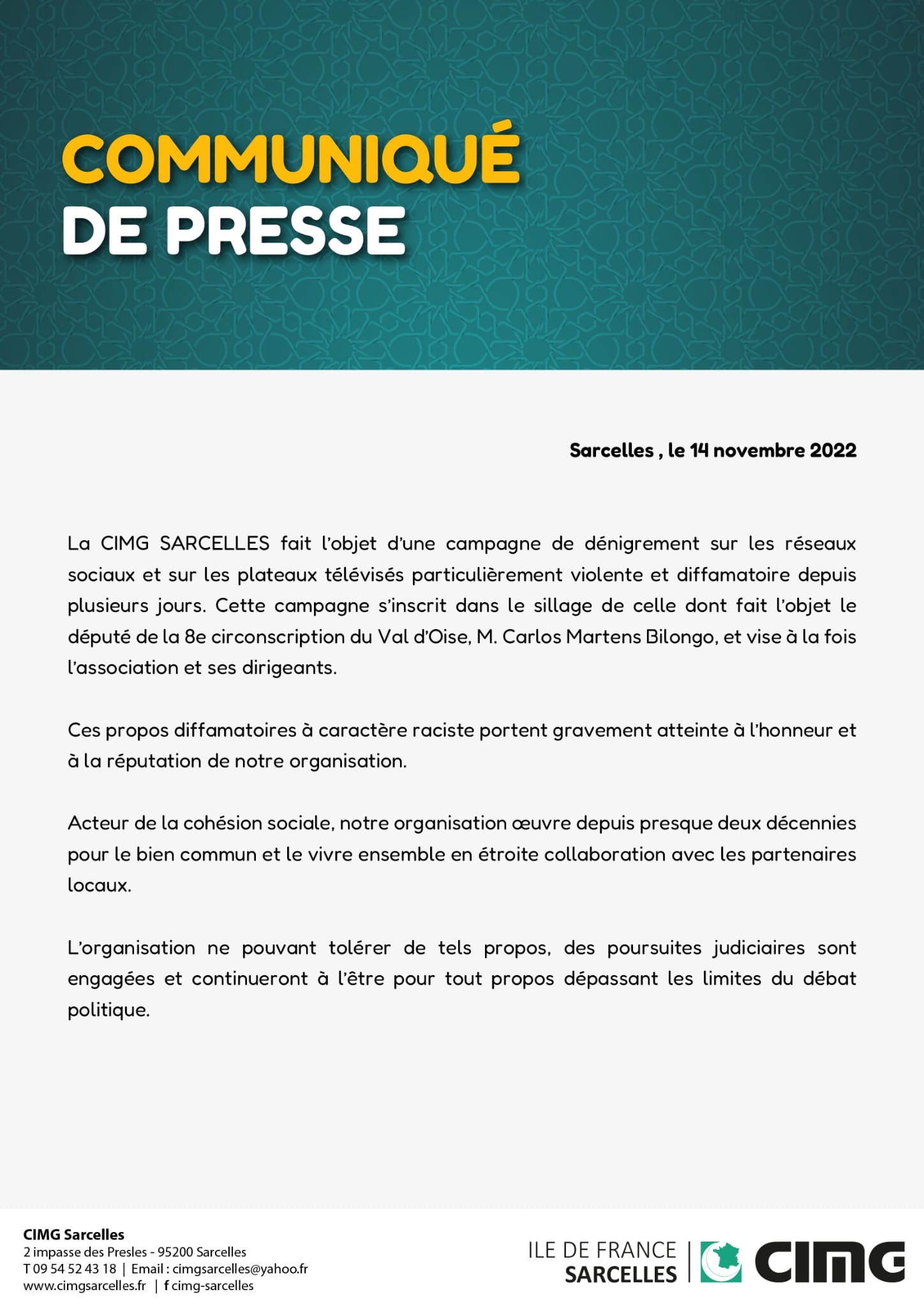 Communiqué de Presse