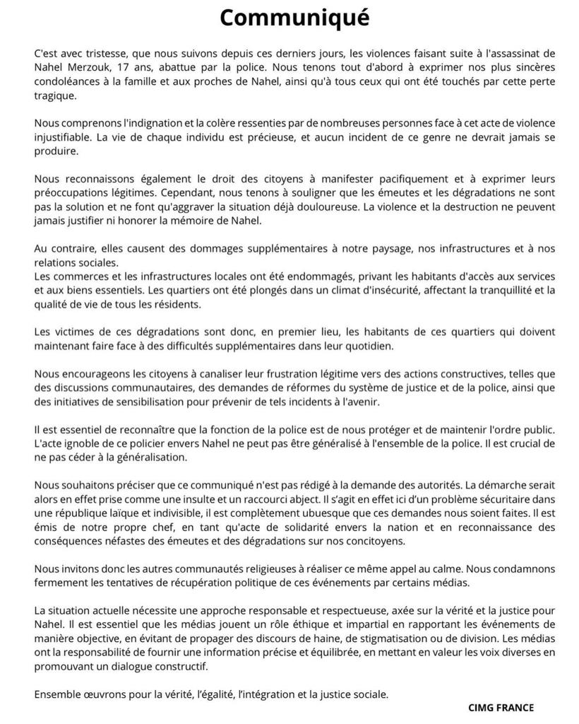 Communiqué CIMG France